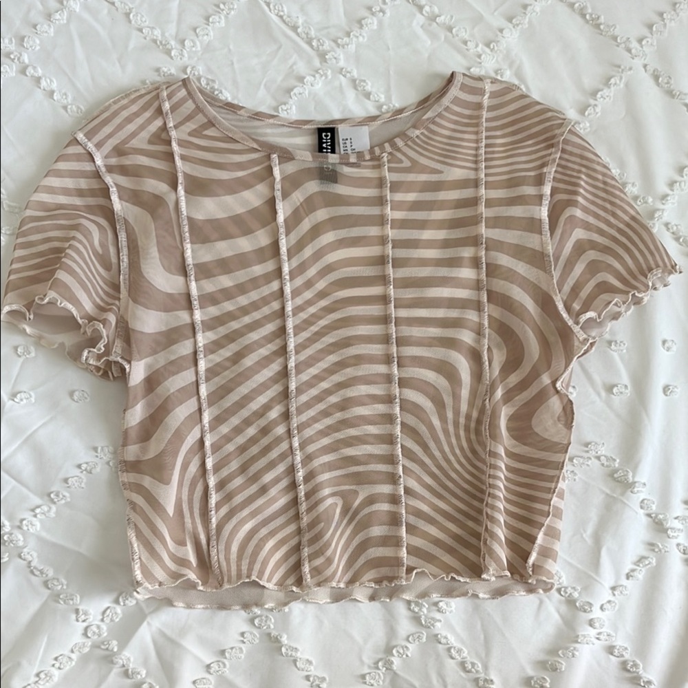 H&M Cream Tan Ribbed Crop T-Shirt